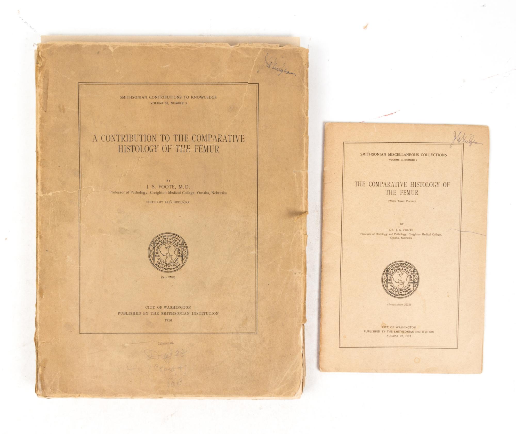 (ORTHOPEDICS) SMITHSONIAN CONTRIBUTIONS TO KNOWLEDGE. The Comparative Histology of the Femur. Wash, 1913-1916.