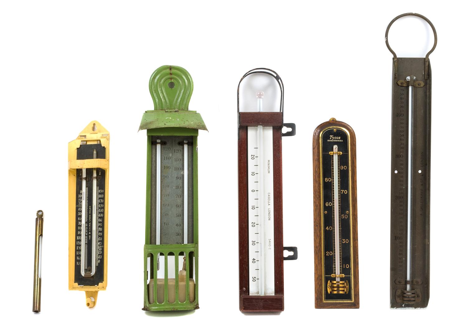 A Group of Six Glass Thermometers Length of longest tube 12 1/2 inches. — 19TH CENTURY AND LATER