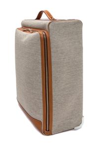An Hermes Ecru Canvas and Fawn Barenia Calfskin Caleche-Express Suitcase, 14" x 21.5" x 10".
