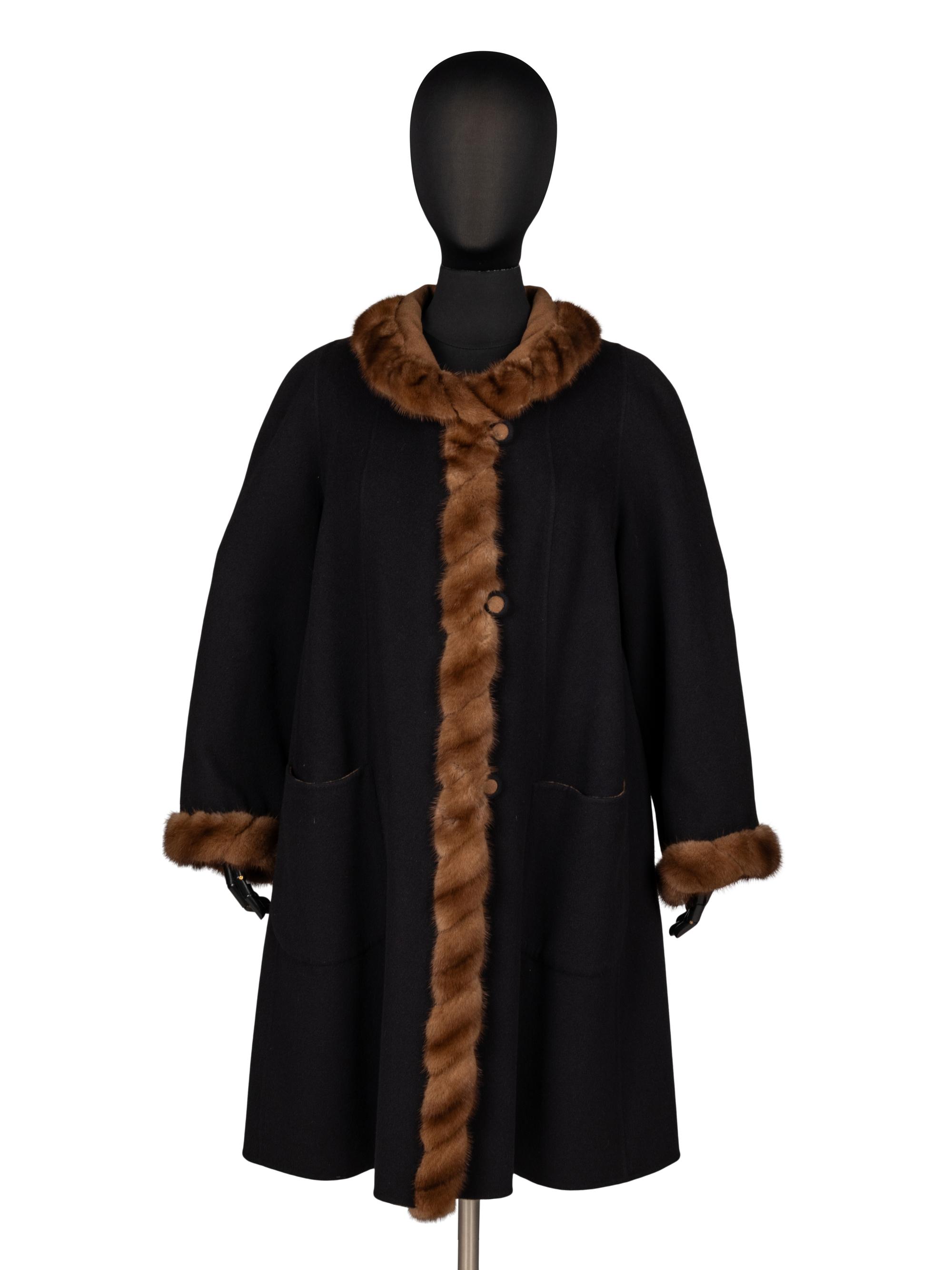 Revillon, Reversible Cashmere Coat with Mink Trim