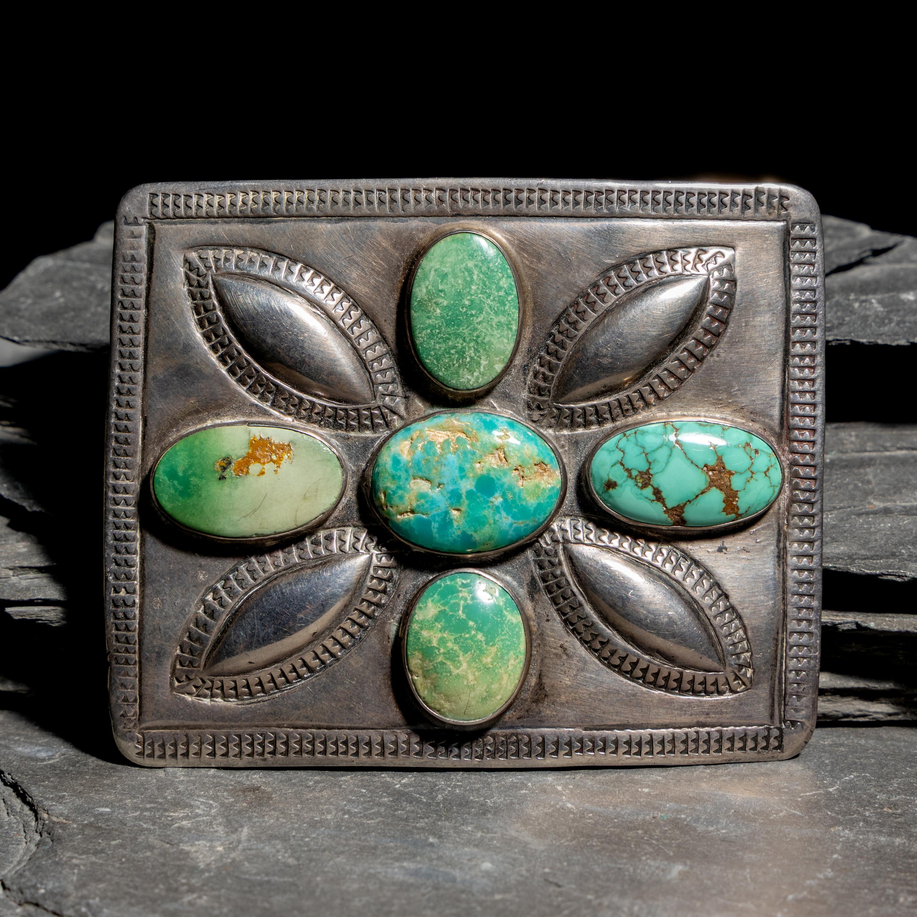 Repurposed Belt Buckle from Early Navajo Ingot and Turquoise Ketoh Concha