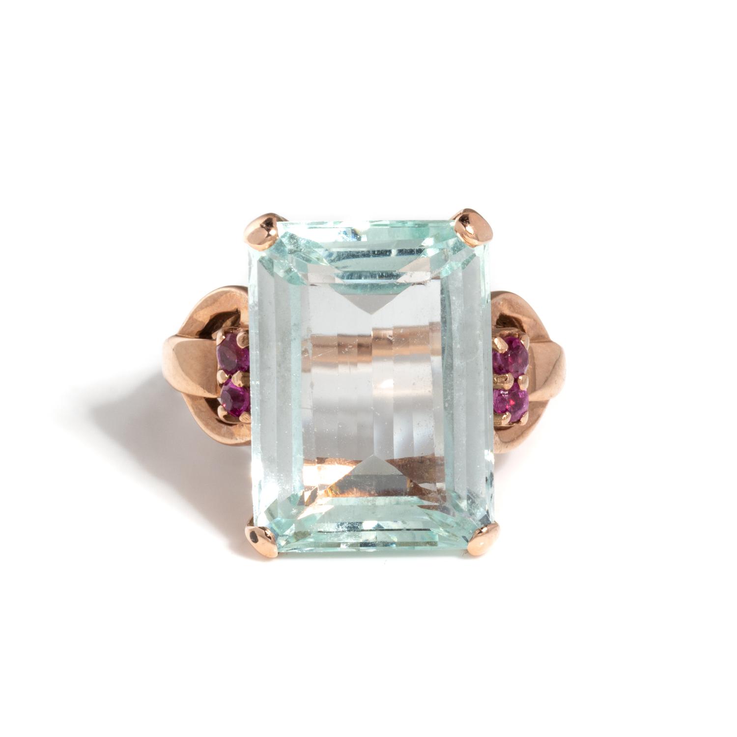 RETRO, AQUAMARINE AND RUBY RING