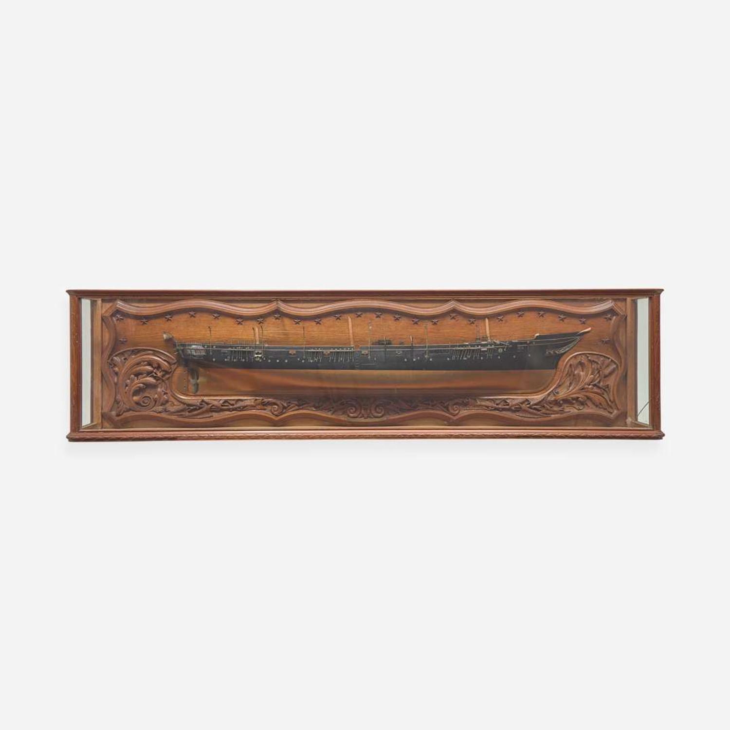 A cased half-model of the USS warship Quinnebaug (1875-1891) circa 1878