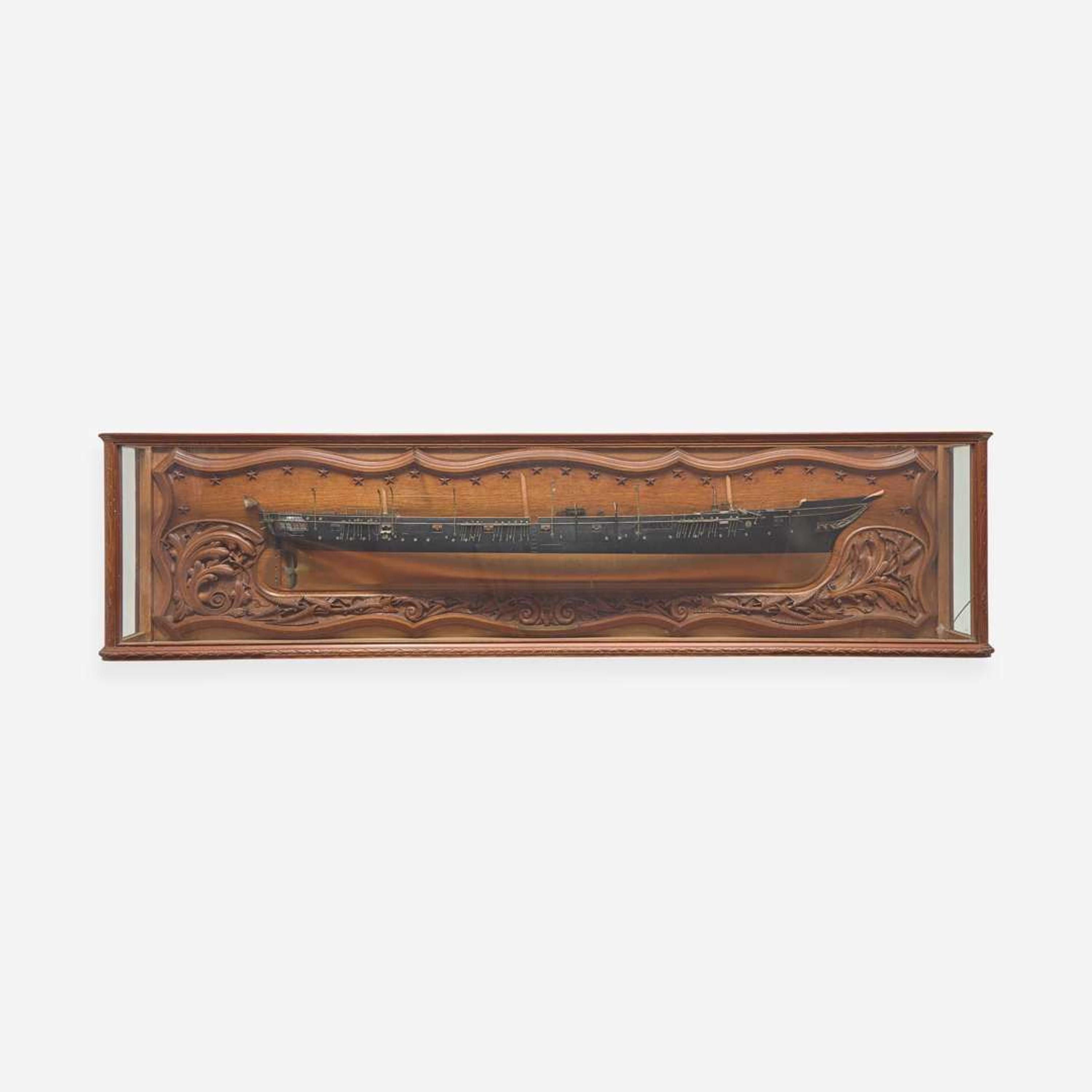 A cased half-model of the USS warship Quinnebaug (1875-1891) circa 1878