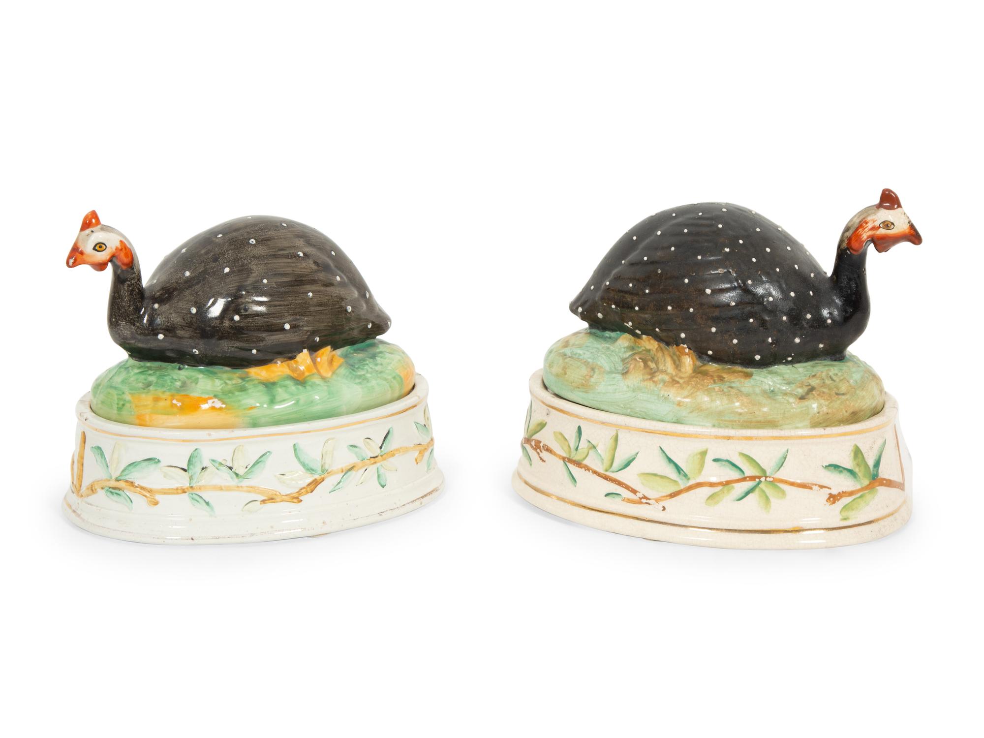 A Pair of Staffordshire Guinea Fowl Tureens