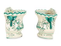 A Pair of French Green Chinoiserie Faience Tulipieres — 19TH CENTURY