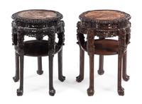Two Chinese Marble Inset Hardwood Stands Height 32 x diameter 21 inches. — 20TH CENTURY