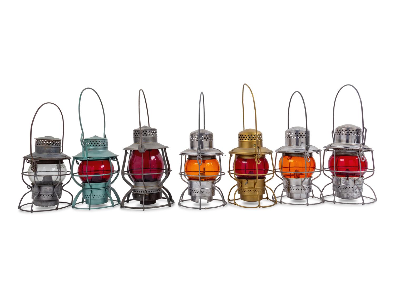 A Group of Seven Chromed Metal Railroad Lanterns
