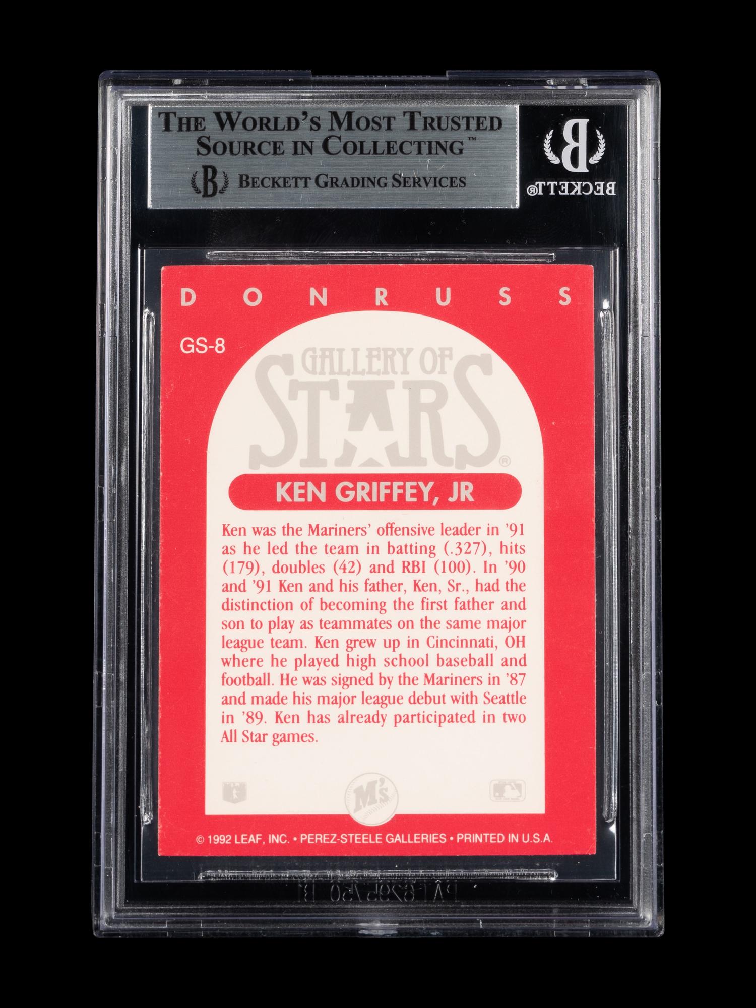 A 1992 Donruss Triple Play Gallery of Stars Ken Griffey Jr. Signed Autograph Baseball Card No. GS-8 (Beckett Authentication Services BAS Certified)
