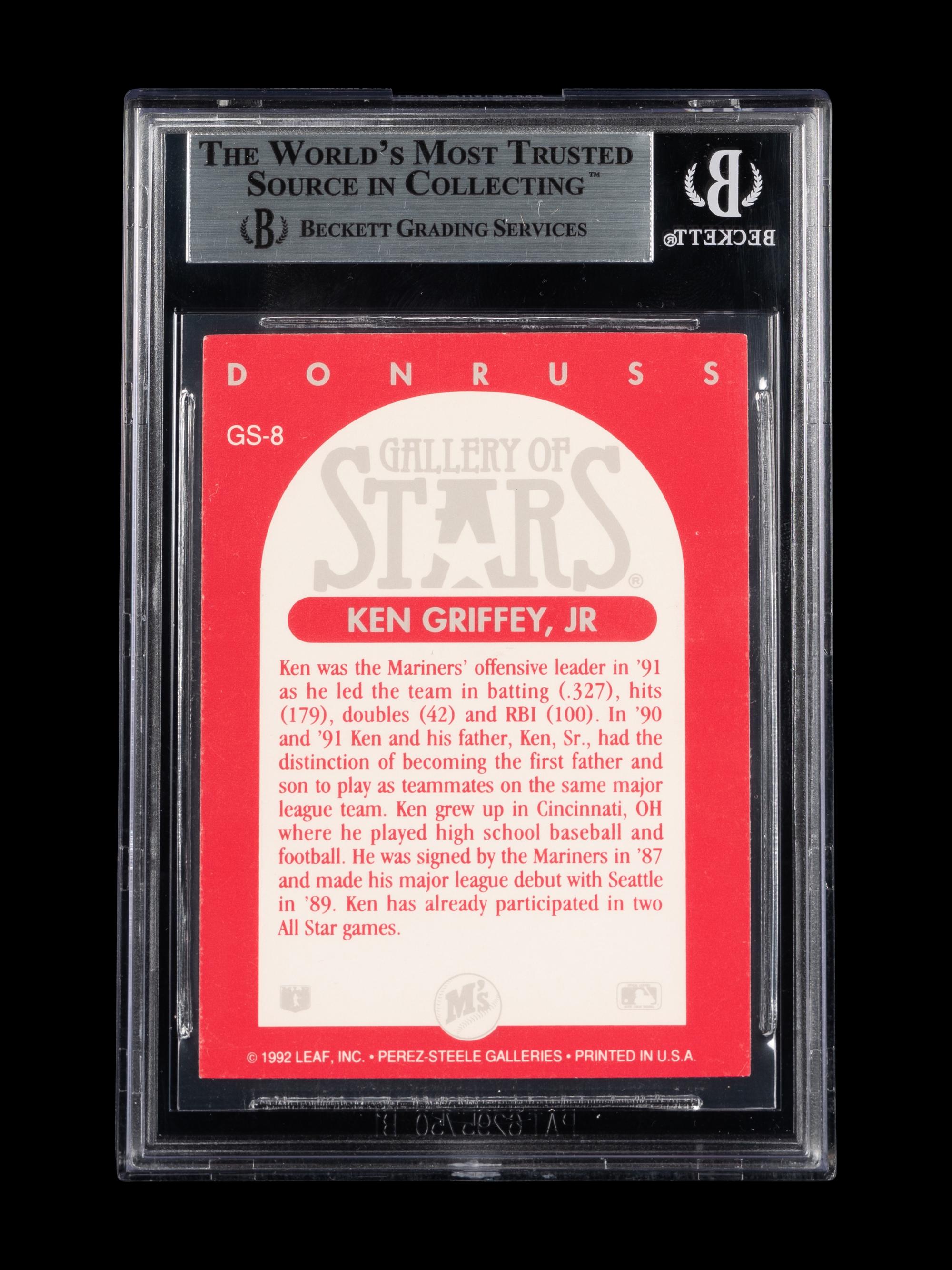 A 1992 Donruss Triple Play Gallery of Stars Ken Griffey Jr. Signed Autograph Baseball Card No. GS-8 (Beckett Authentication Services BAS Certified)