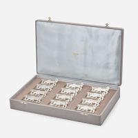 A Cased Set of Twelve French Sterling Silver Place Card Holders Hermès, Paris, mid 20th century