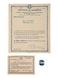 [CIVIL RIGHTS]. A group of items related to the NAACP incl. membership card and certificate.