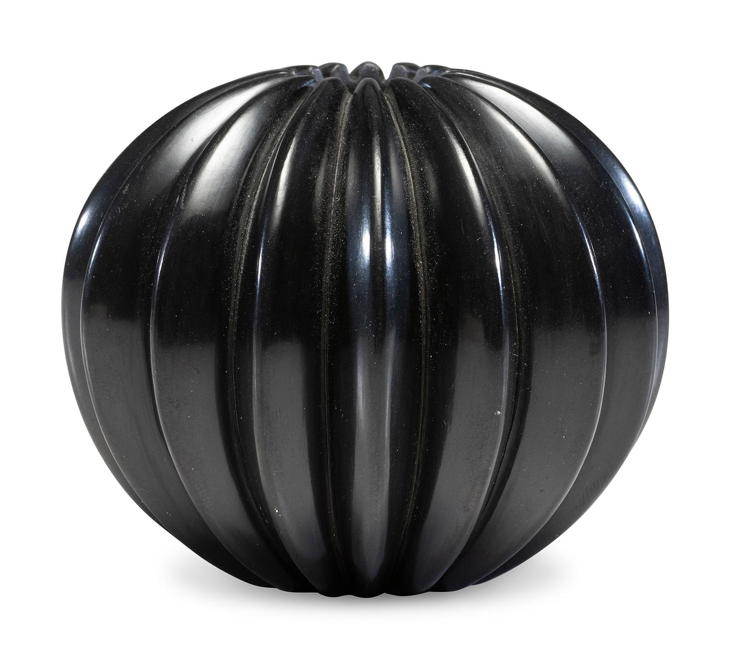 Blackware Ribbed Pottery Jar