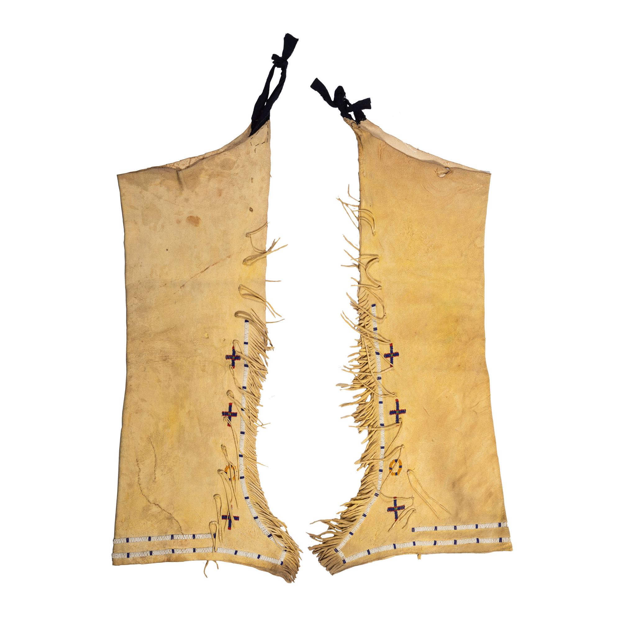 Central Plains Beaded Hide Leggings, with Dragonflies