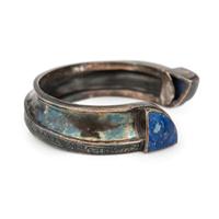 Southwestern-Style Silver and Sodalite Cuff Bracelet, with Syllabics