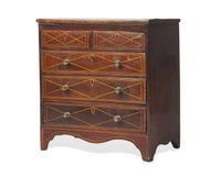 A Miniature Regency Inlaid Mahogany and Mahogany Veneered Chest of Drawers, Continental, Circa 1800