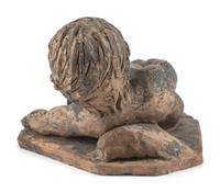 A Clay Roof Tile of a Reclining Baby
