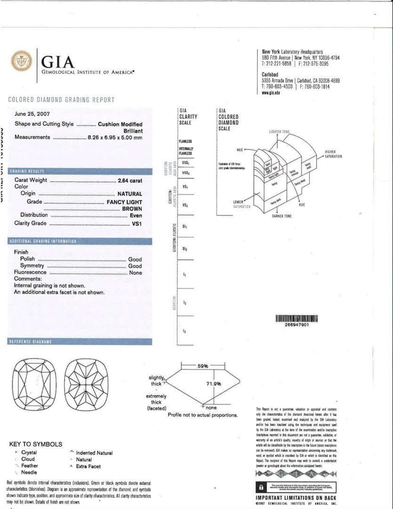 An 18K White Gold and Diamond Engagement Ring 2.64 Carat Colored Cushion-Cut Diamond, GIA Certified