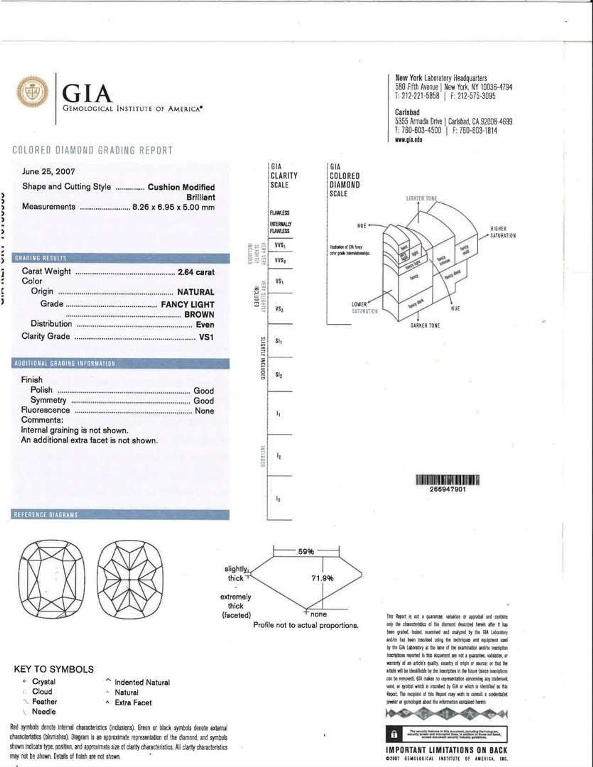 An 18K White Gold and Diamond Engagement Ring 2.64 Carat Colored Cushion-Cut Diamond, GIA Certified