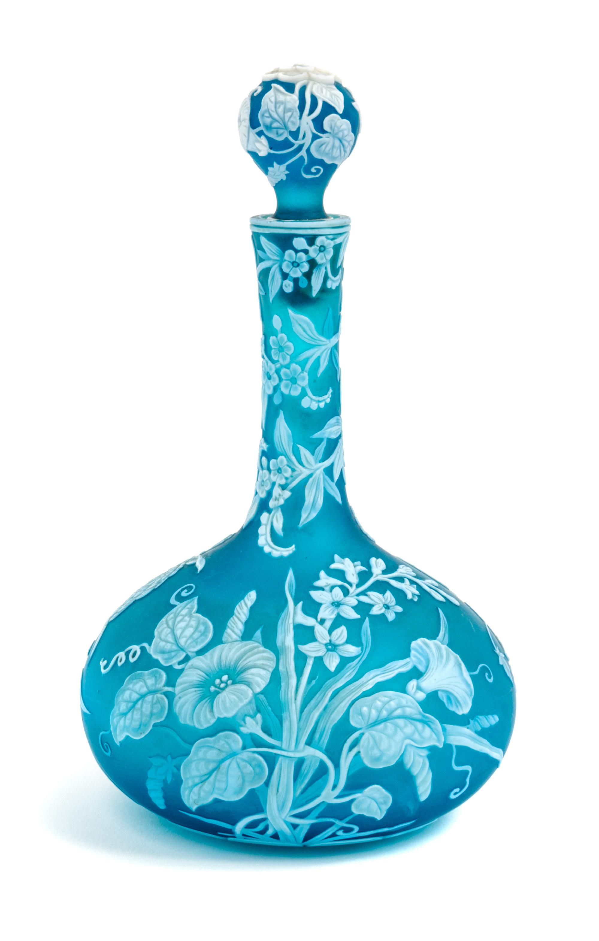 English, LATE 19TH CENTURY, a cameo glass bottle, with allover floral decoration, with cameo decorated stopper