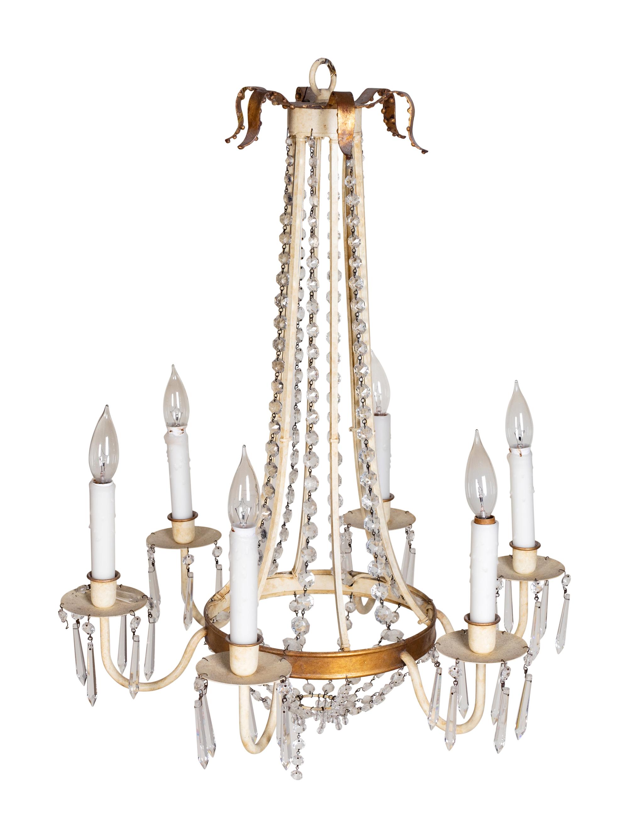 A Swedish Neoclassical Style Painted Metal and Glass Six-Light Chandelier — DAVID IATESTA