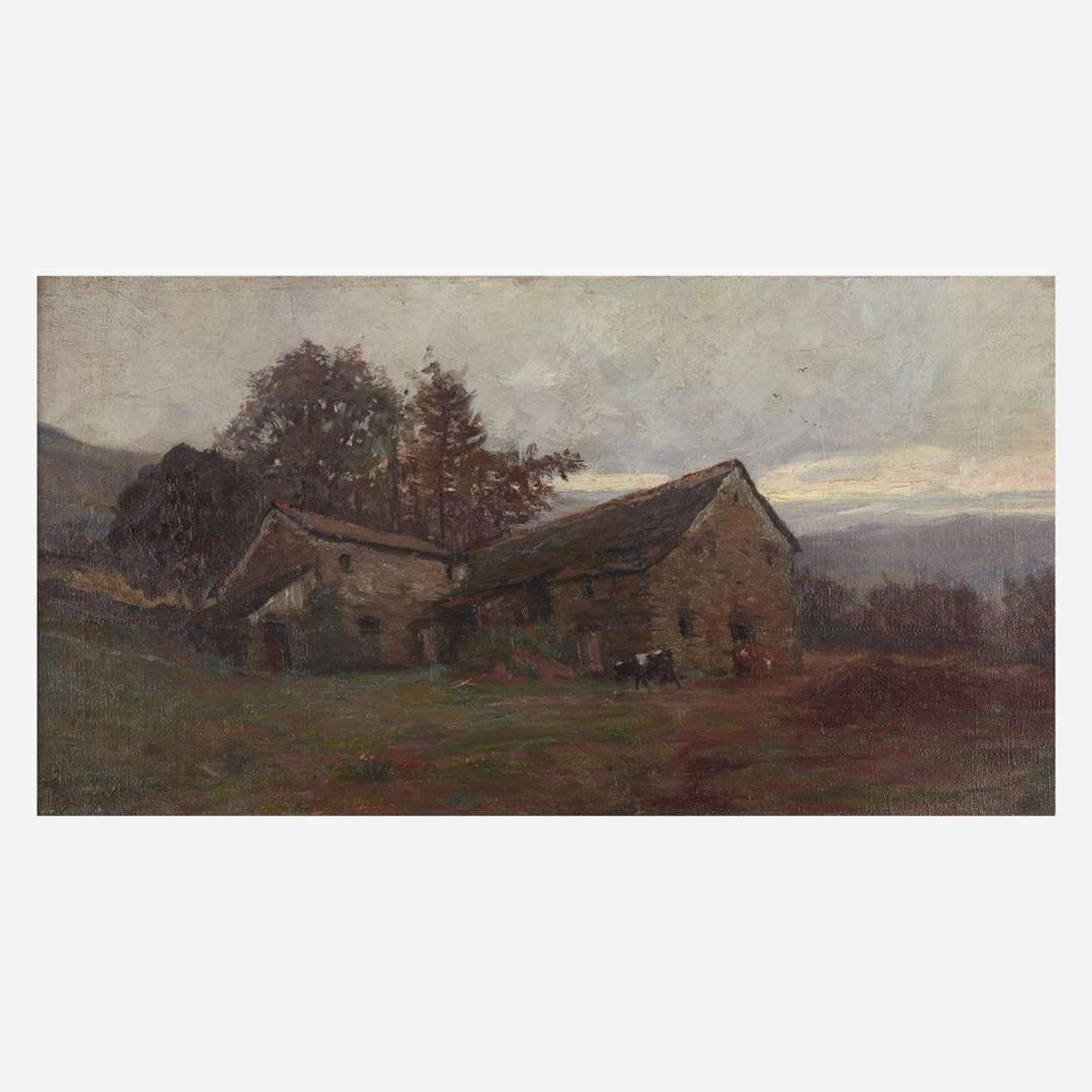Hal Robinson (American, 1875-1933) Afternoon Landscape with Barns and Cows