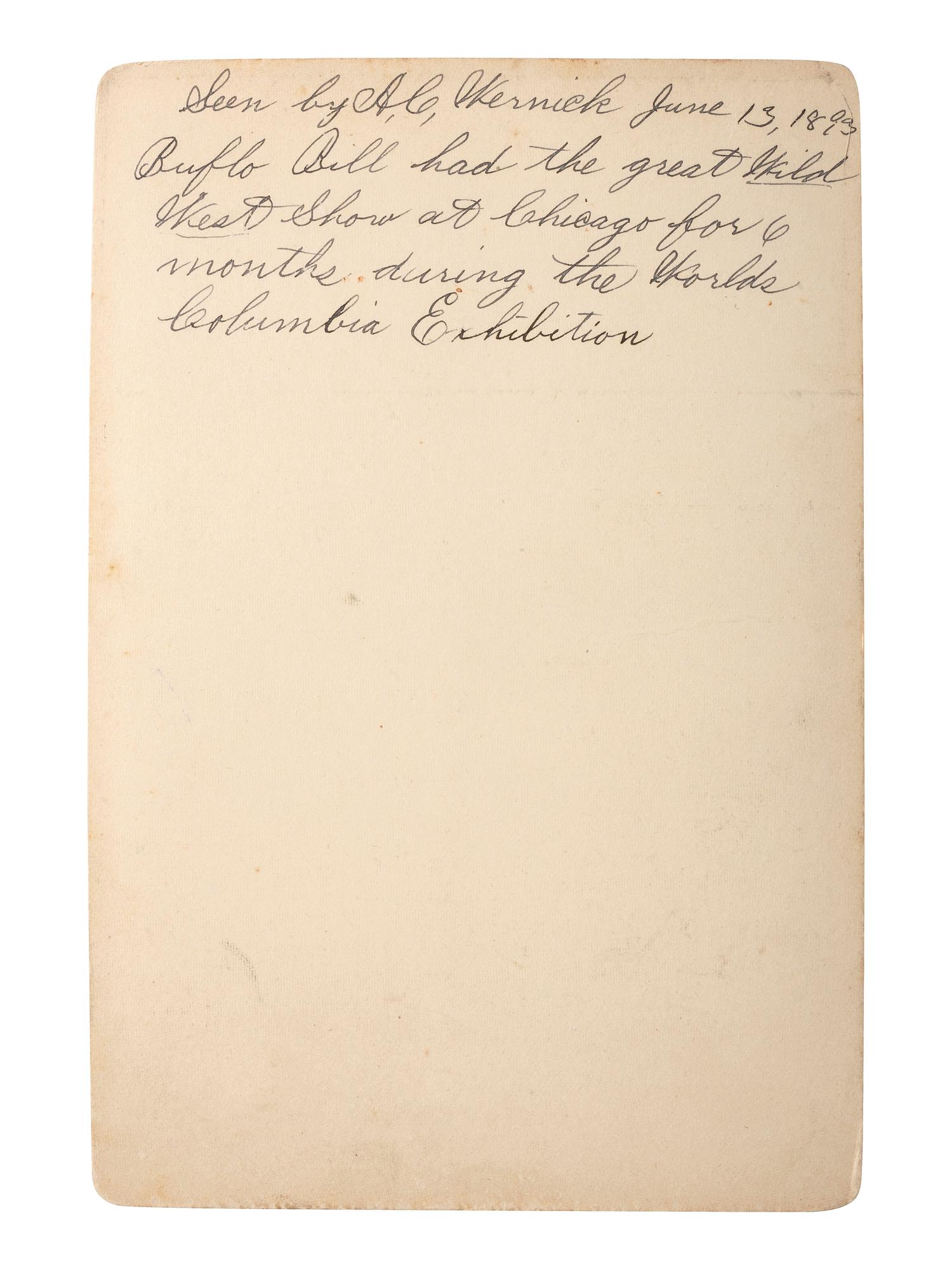 [WILD WEST SHOWS]. BRISBOIS, photographer. Cabinet card of William F "Buffalo Bill" Cody. Chicago, IL.