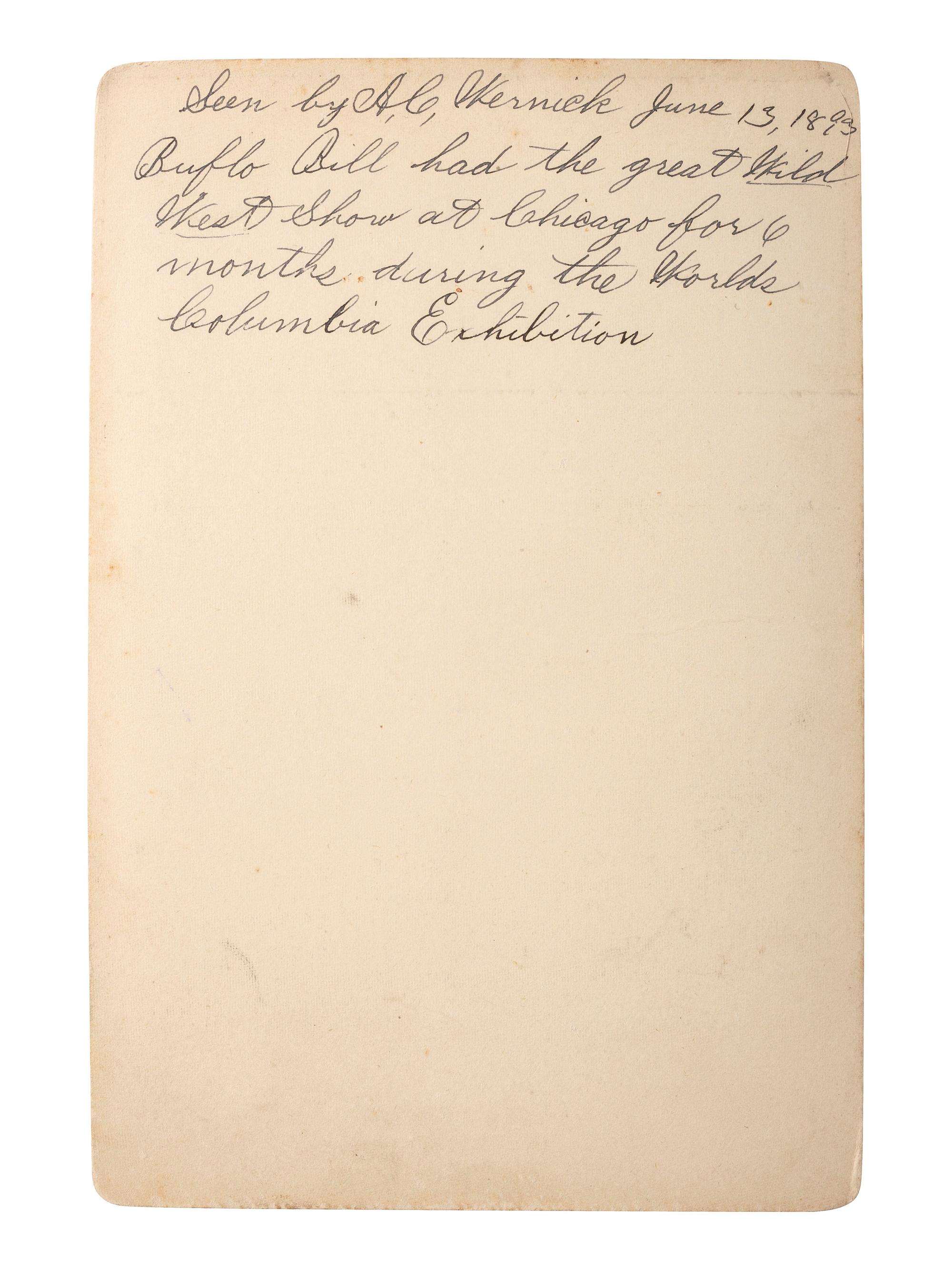 [WILD WEST SHOWS]. BRISBOIS, photographer. Cabinet card of William F "Buffalo Bill" Cody. Chicago, IL.