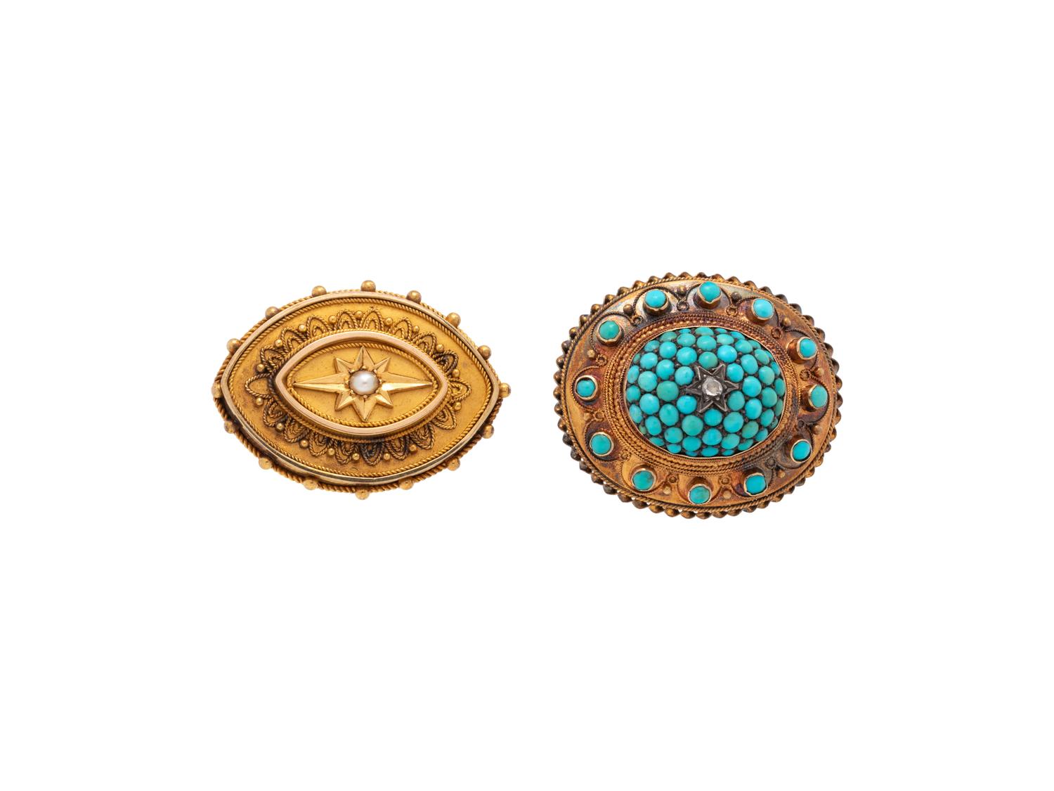 VICTORIAN, COLLECTION OF YELLOW GOLD AND GEMSTONE BROOCHES