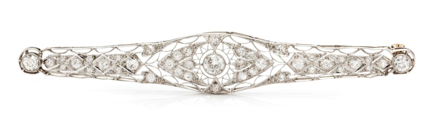 A Platinum and Diamond Bar Brooch, 6.80 dwts.