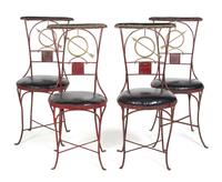 A Set of Four French Painted and Parcel Gilt Metal Side Chairs Height 36 inches. — 20TH CENTURY