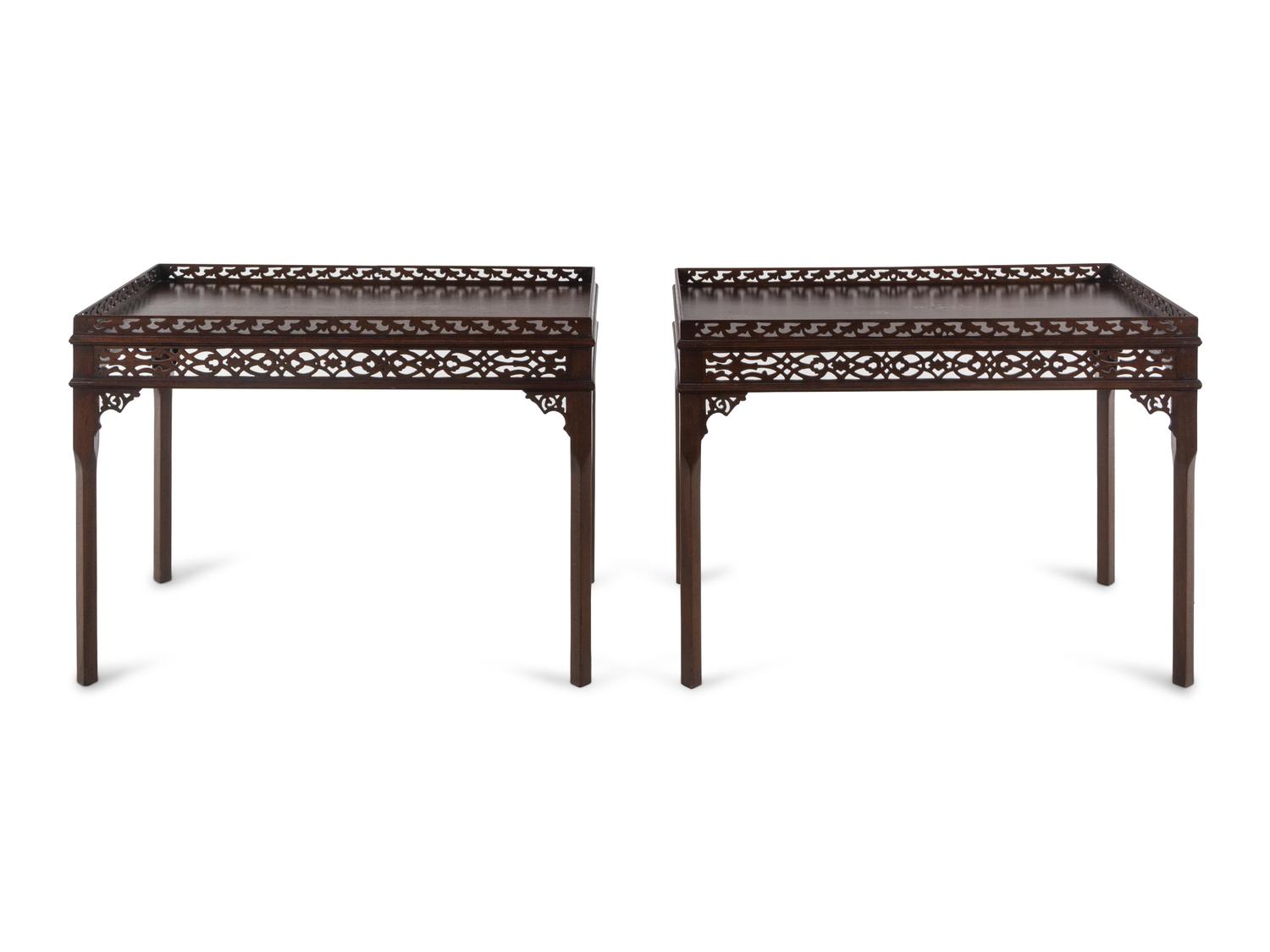 A Pair of Chinese Chippendale Style Mahogany Side Tables
