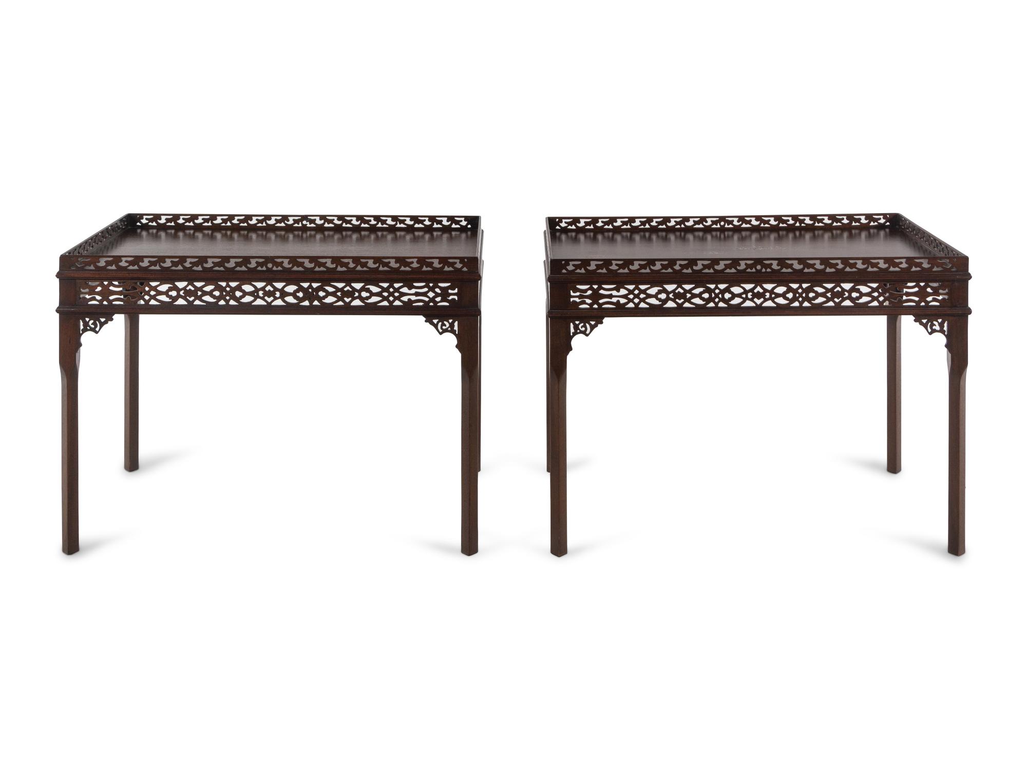 A Pair of Chinese Chippendale Style Mahogany Side Tables