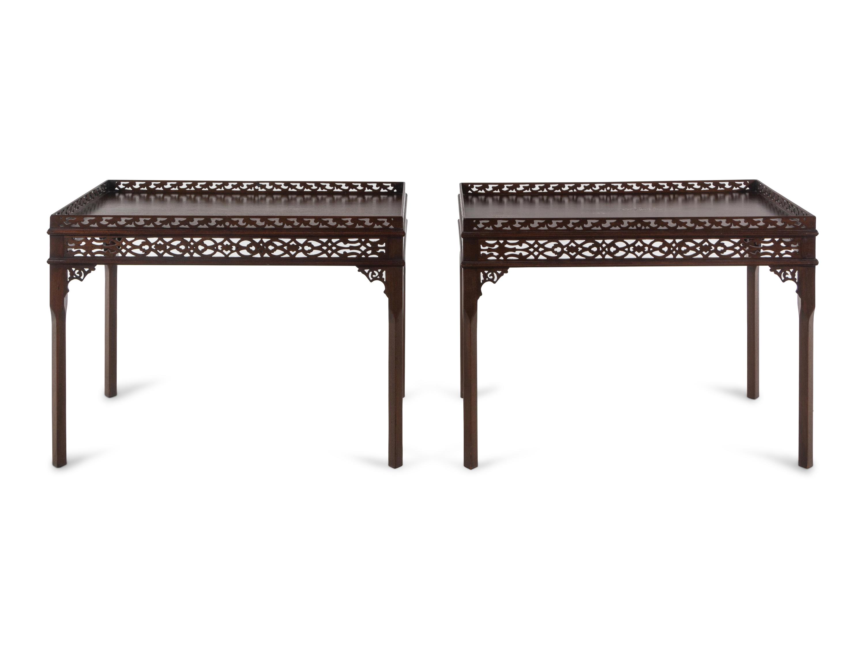 A Pair of Chinese Chippendale Style Mahogany Side Tables