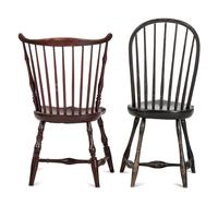 Two Painted Compass-Seat Windsor Side Chairs
