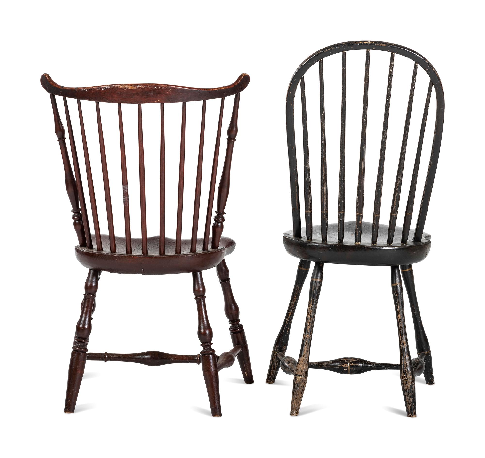 Two Painted Compass-Seat Windsor Side Chairs