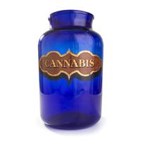 An English Painted Blue Glass Cannabis Apothecary Jar