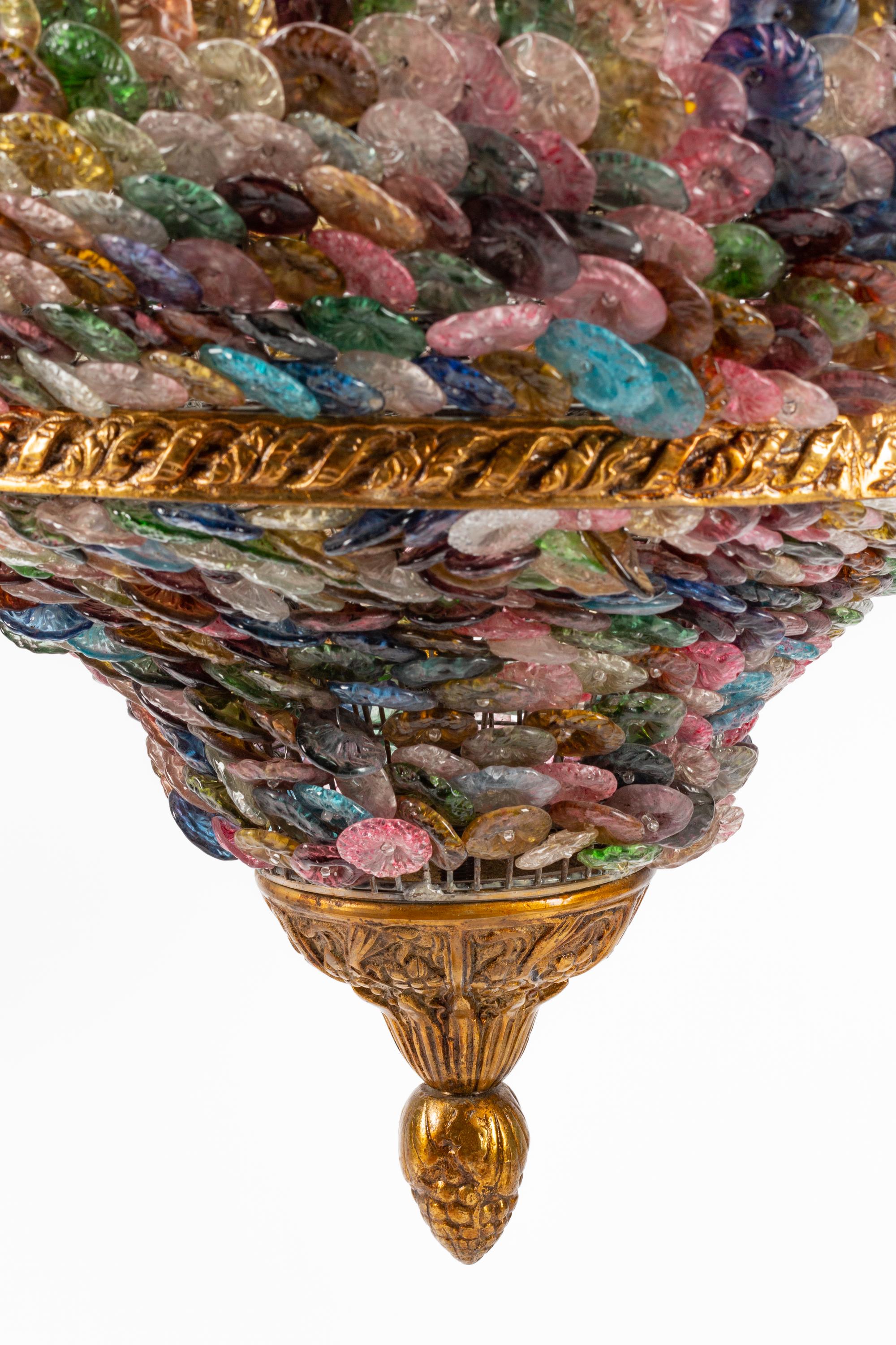 A Continental Gilt Bronze and Colored Glass Lantern