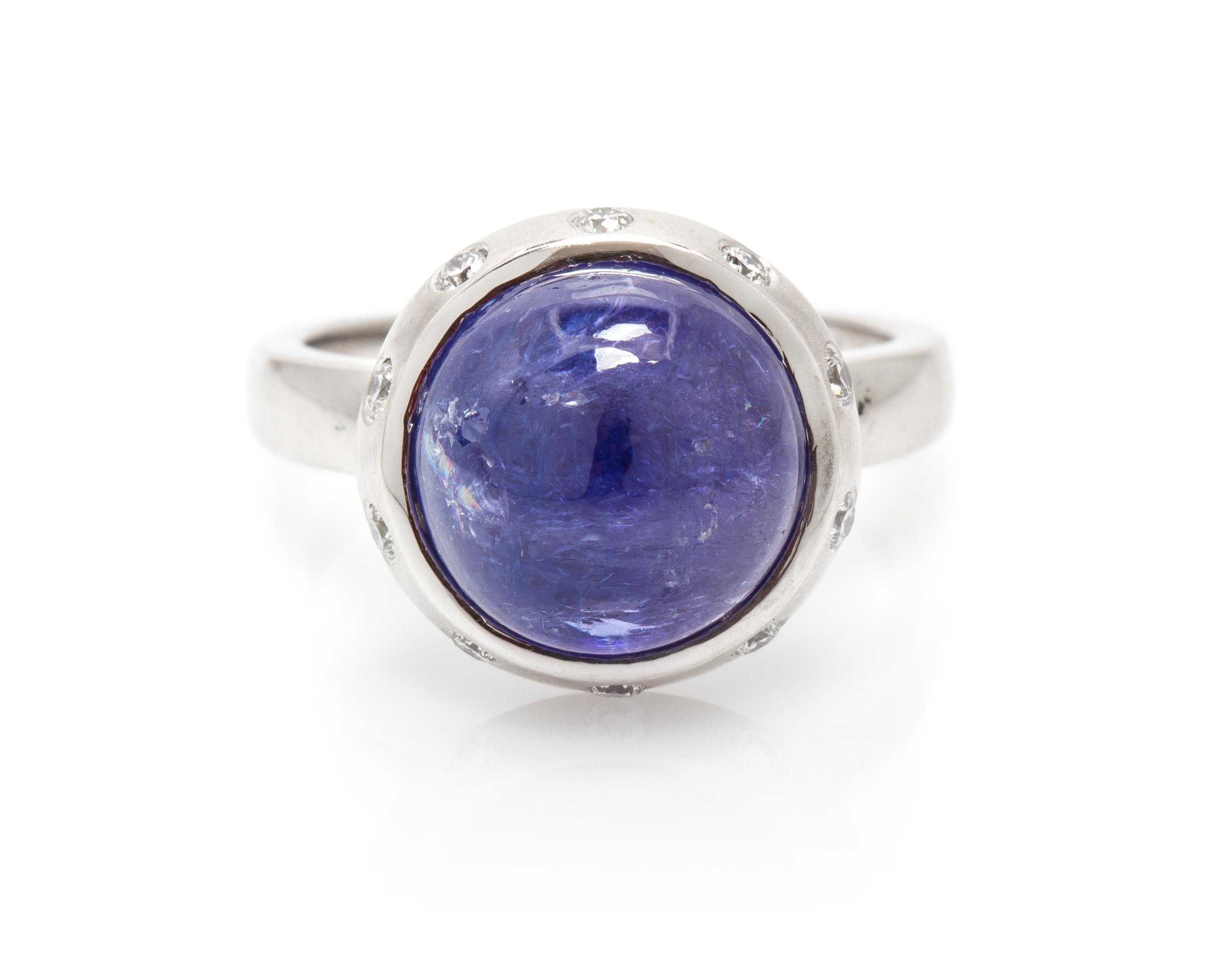 A 14 Karat White Gold, Tanzanite and Diamond Ring, 4.20 dwts.