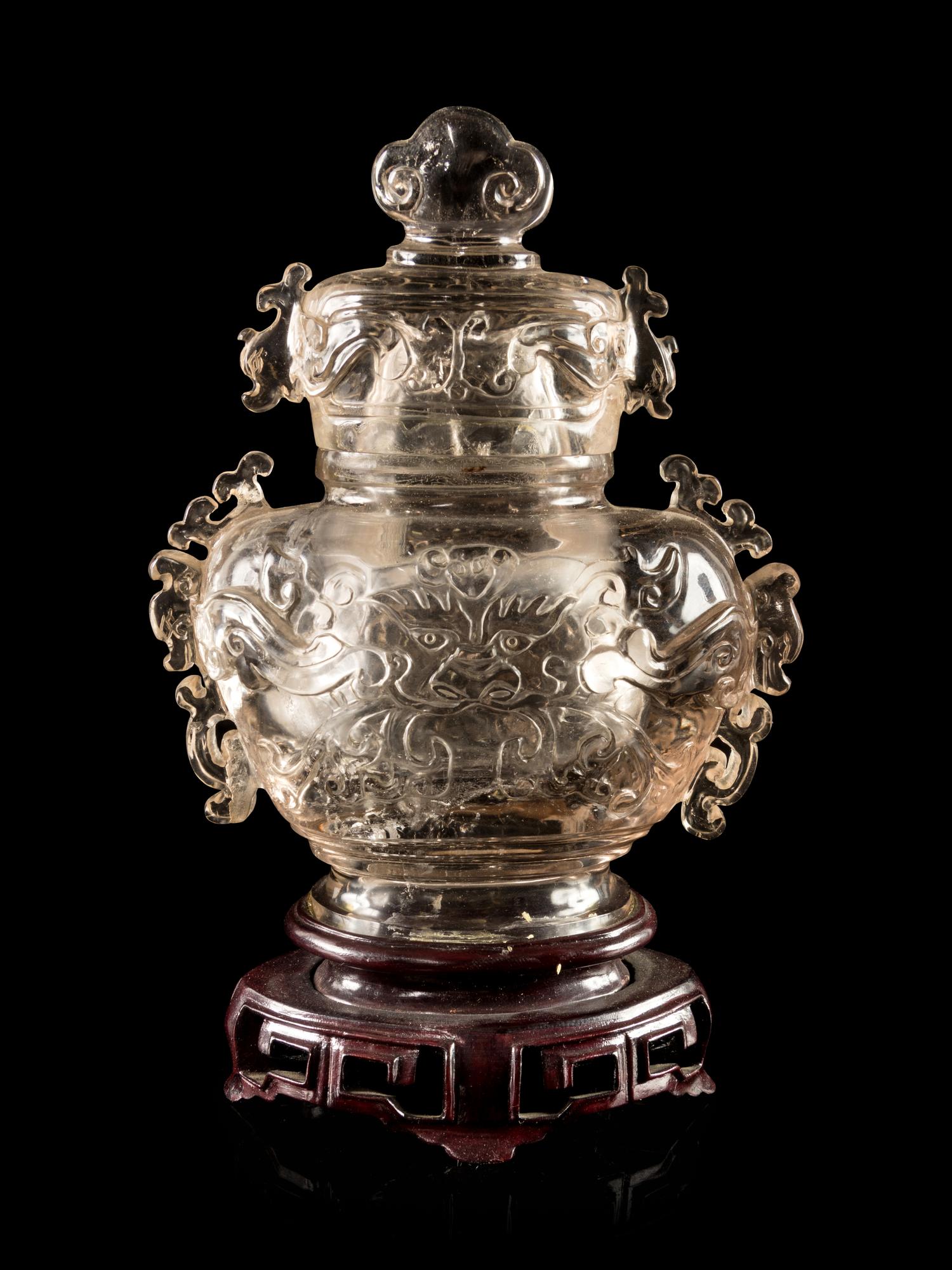 A Chinese Carved Rock Crystal Covered Vase