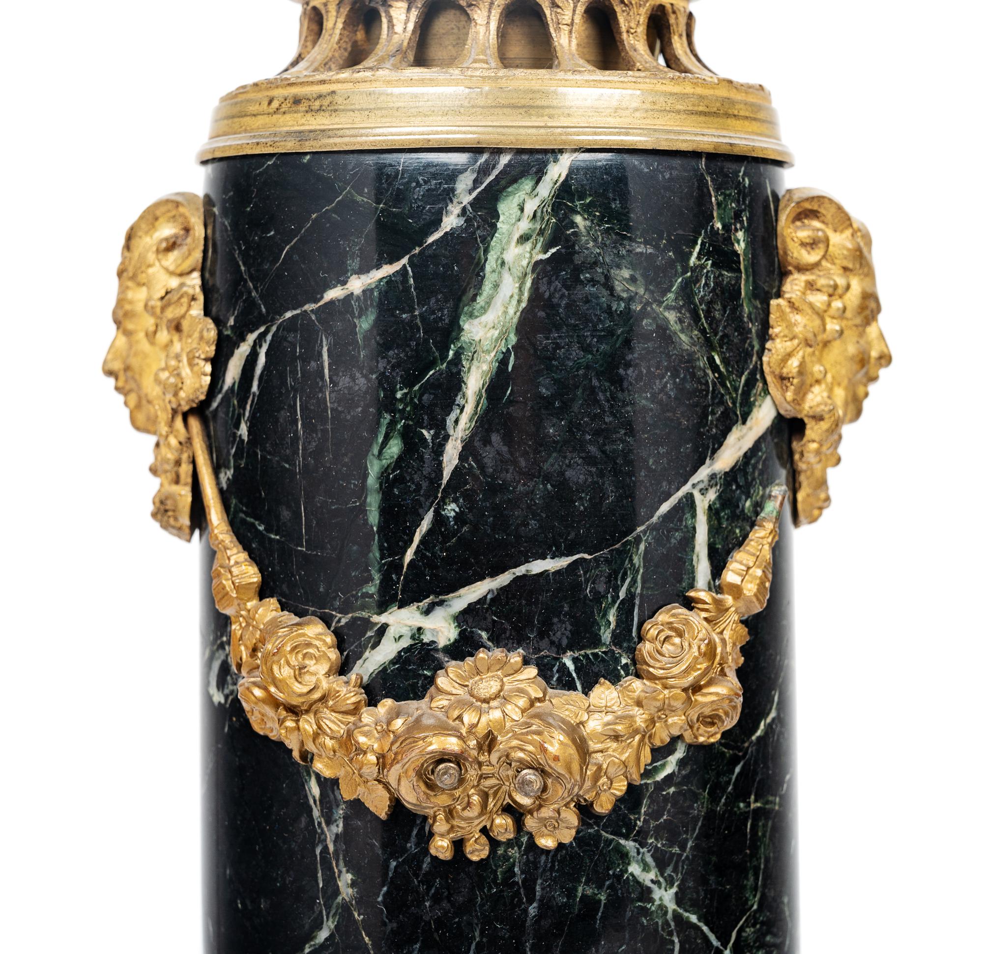 A Pair of Continental Gilt Metal Mounted Marble Lamps