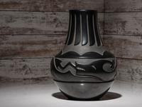 Carve Blackware Pottery Jar, with Avanyu