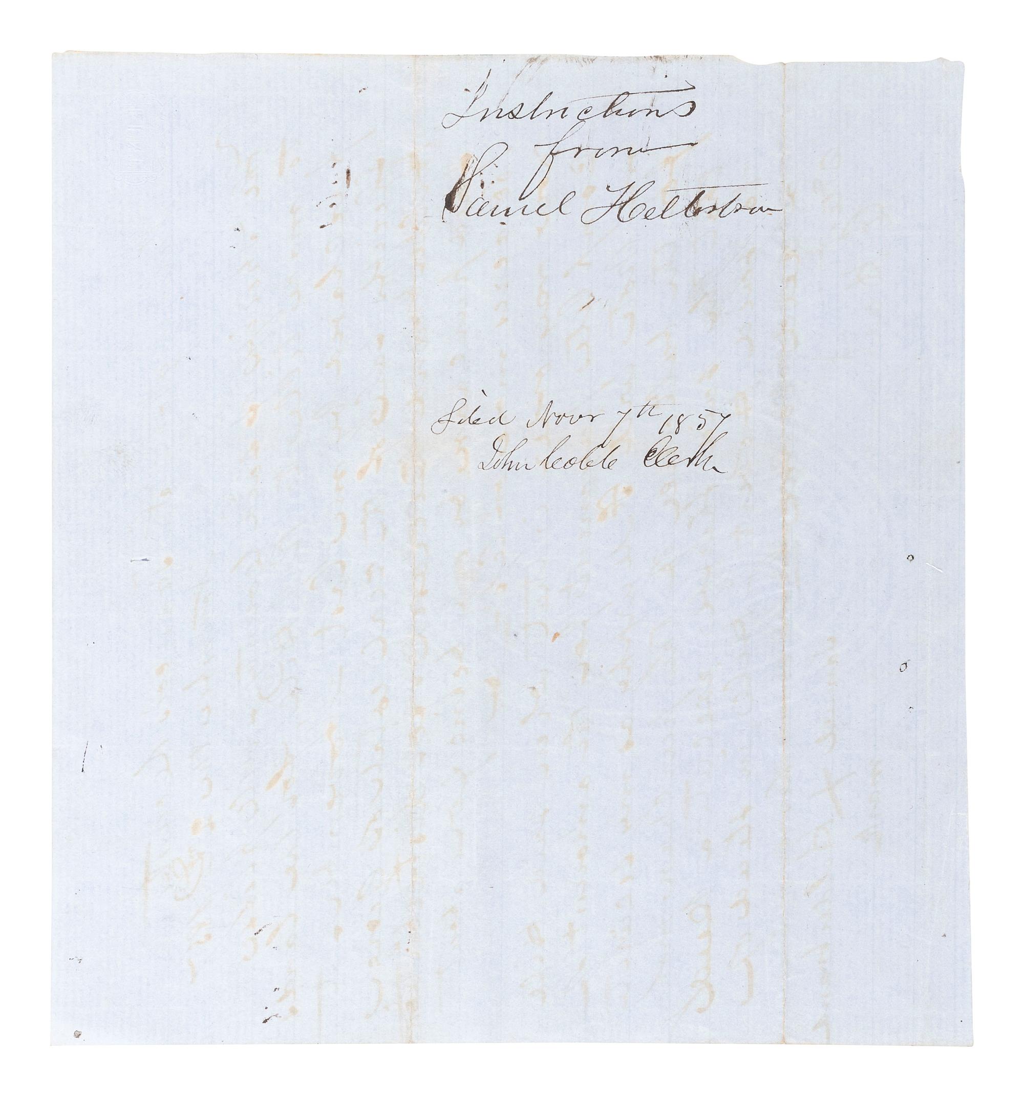 HILDEBRAND, Samuel (1836-1872). Pre-Civil War manuscript bearing X-mark signature of the notorious Missouri "Bushwacker." 2 November 1857.