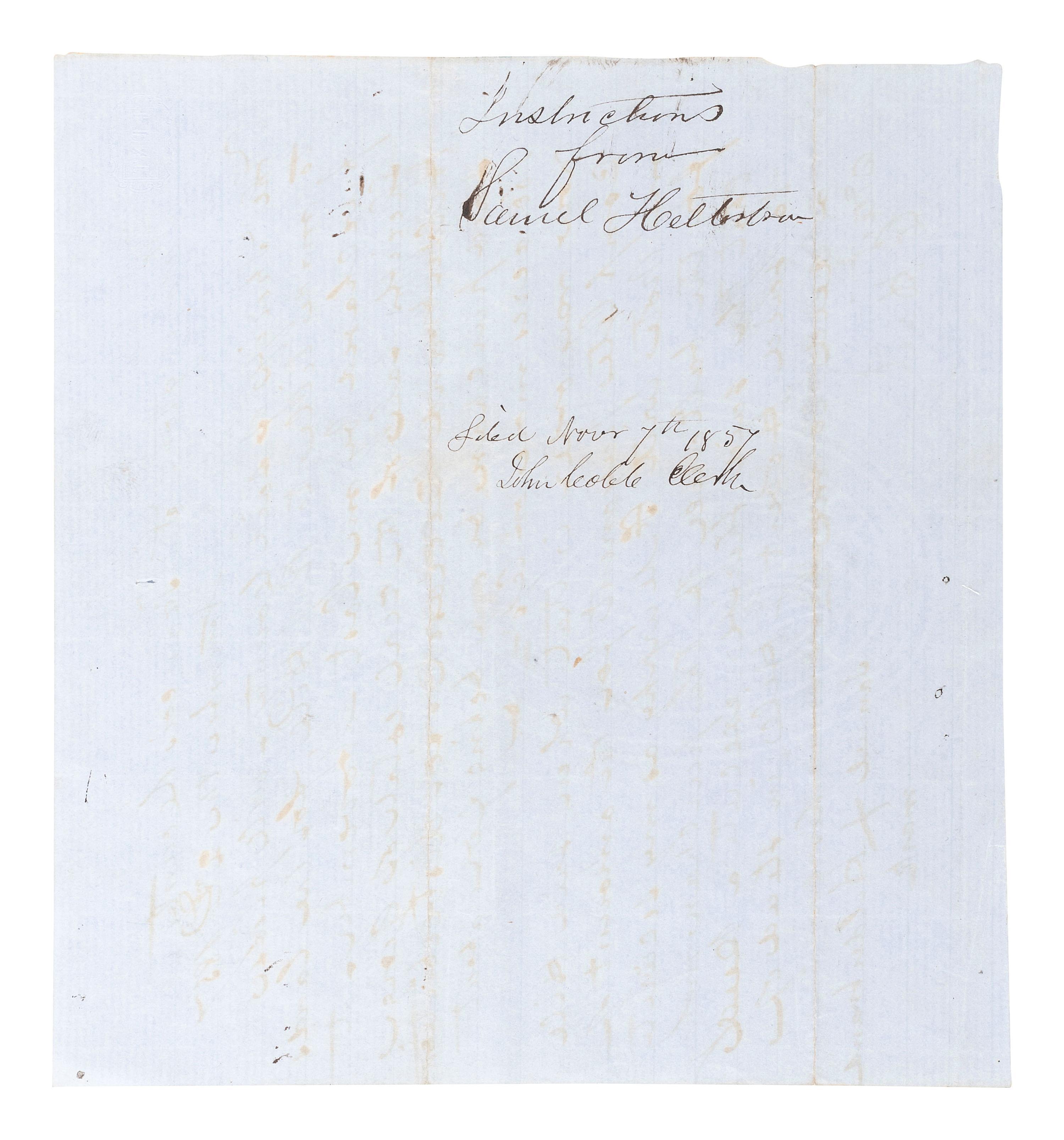 HILDEBRAND, Samuel (1836-1872). Pre-Civil War manuscript bearing X-mark signature of the notorious Missouri "Bushwacker." 2 November 1857.