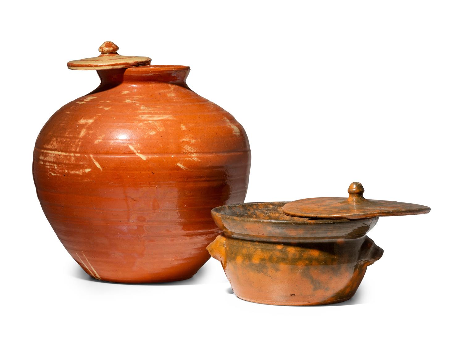 Two Jugtown Pottery Lidded Vessels