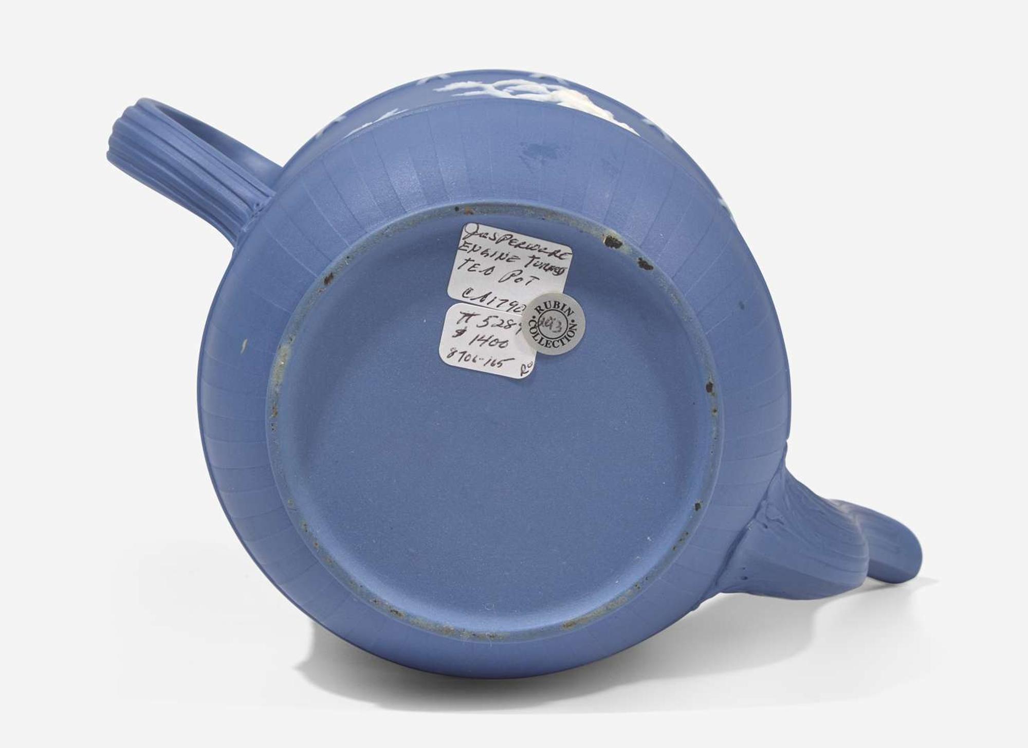 A Turner & Co. Solid Blue Engine Turned Jasperware Teapot, UK, circa 1790-1800