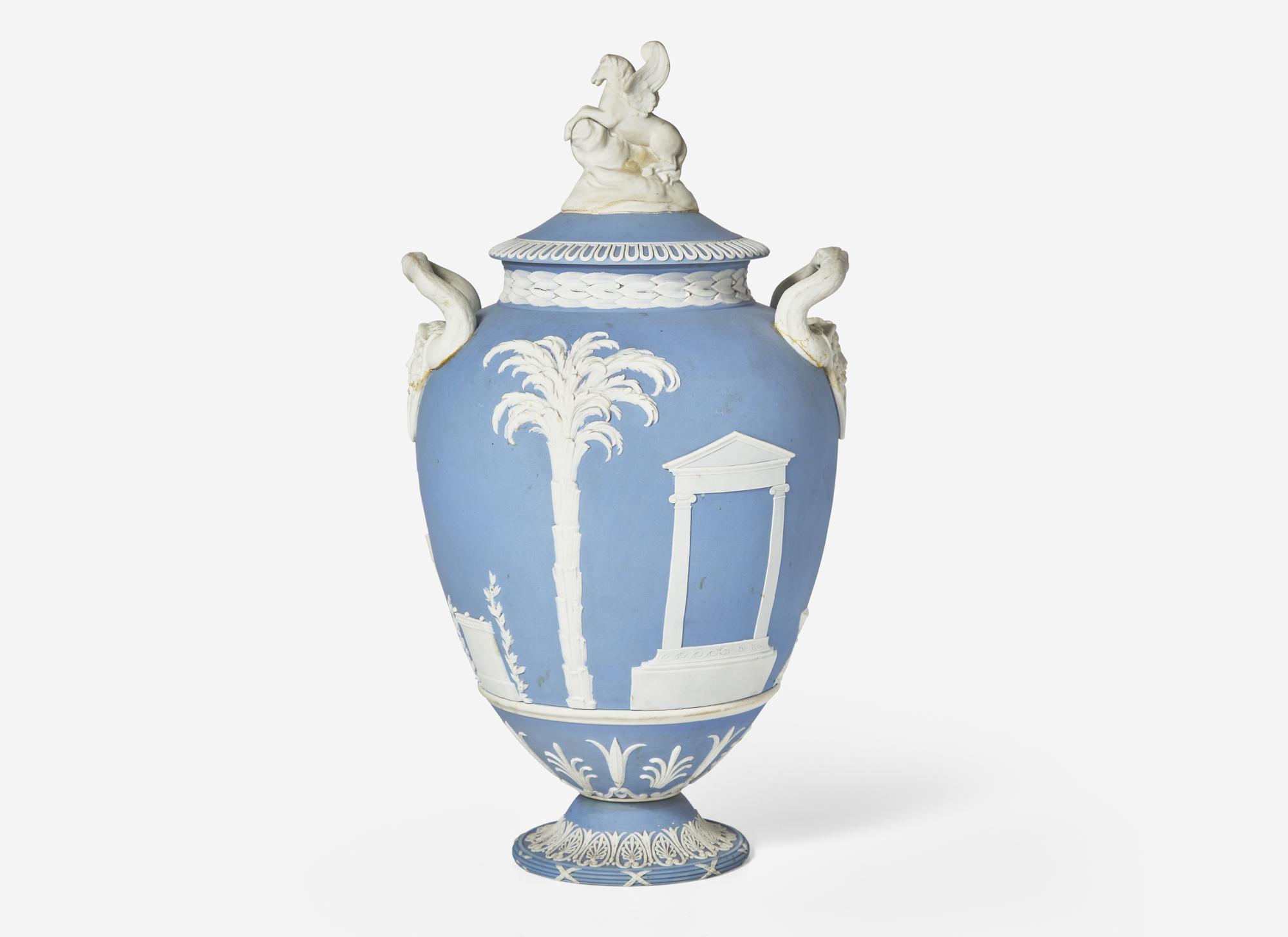 A Wedgwood Blue Jasperware 'Apotheosis of Virgil' Covered Vase