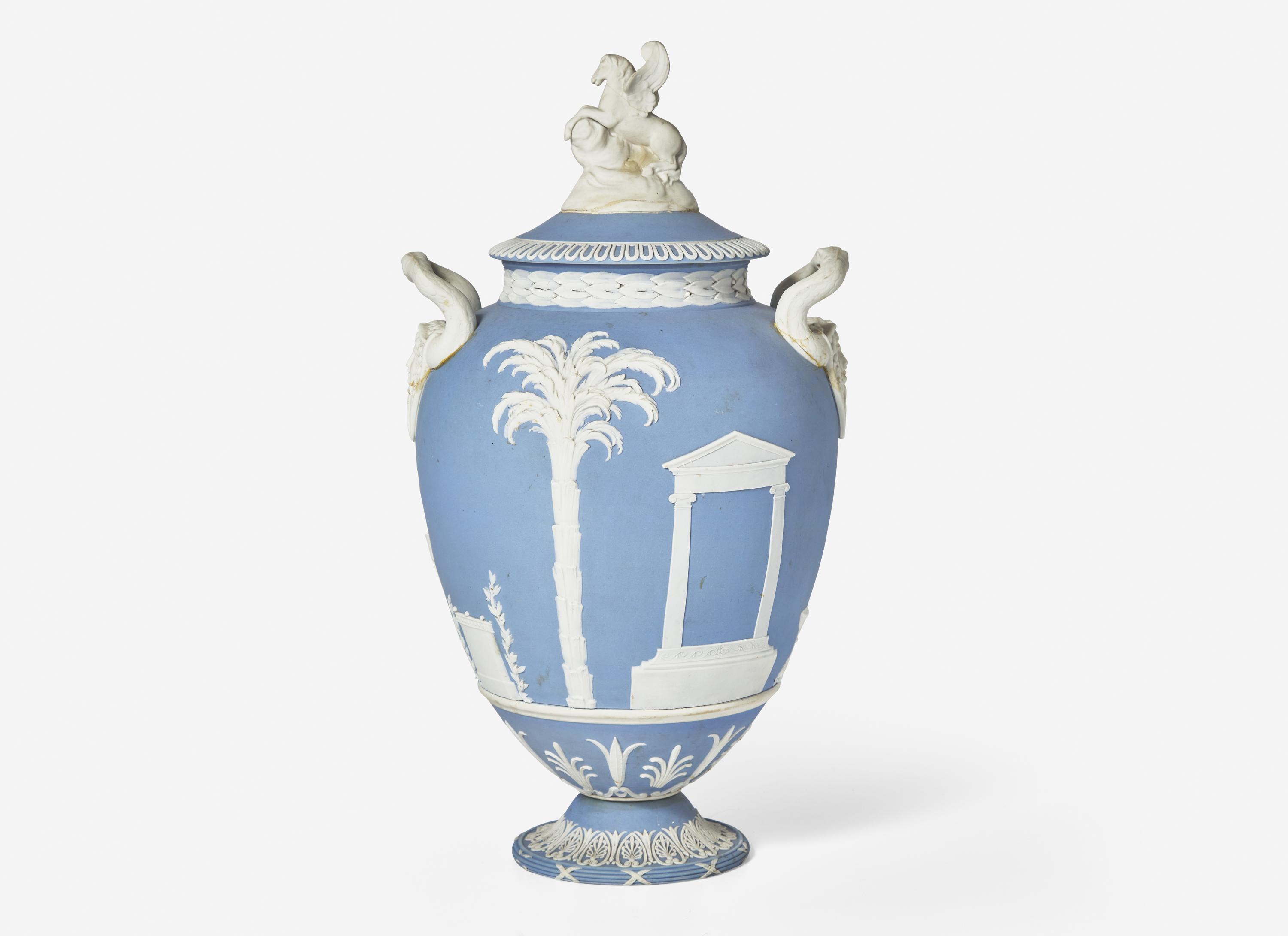 A Wedgwood Blue Jasperware 'Apotheosis of Virgil' Covered Vase