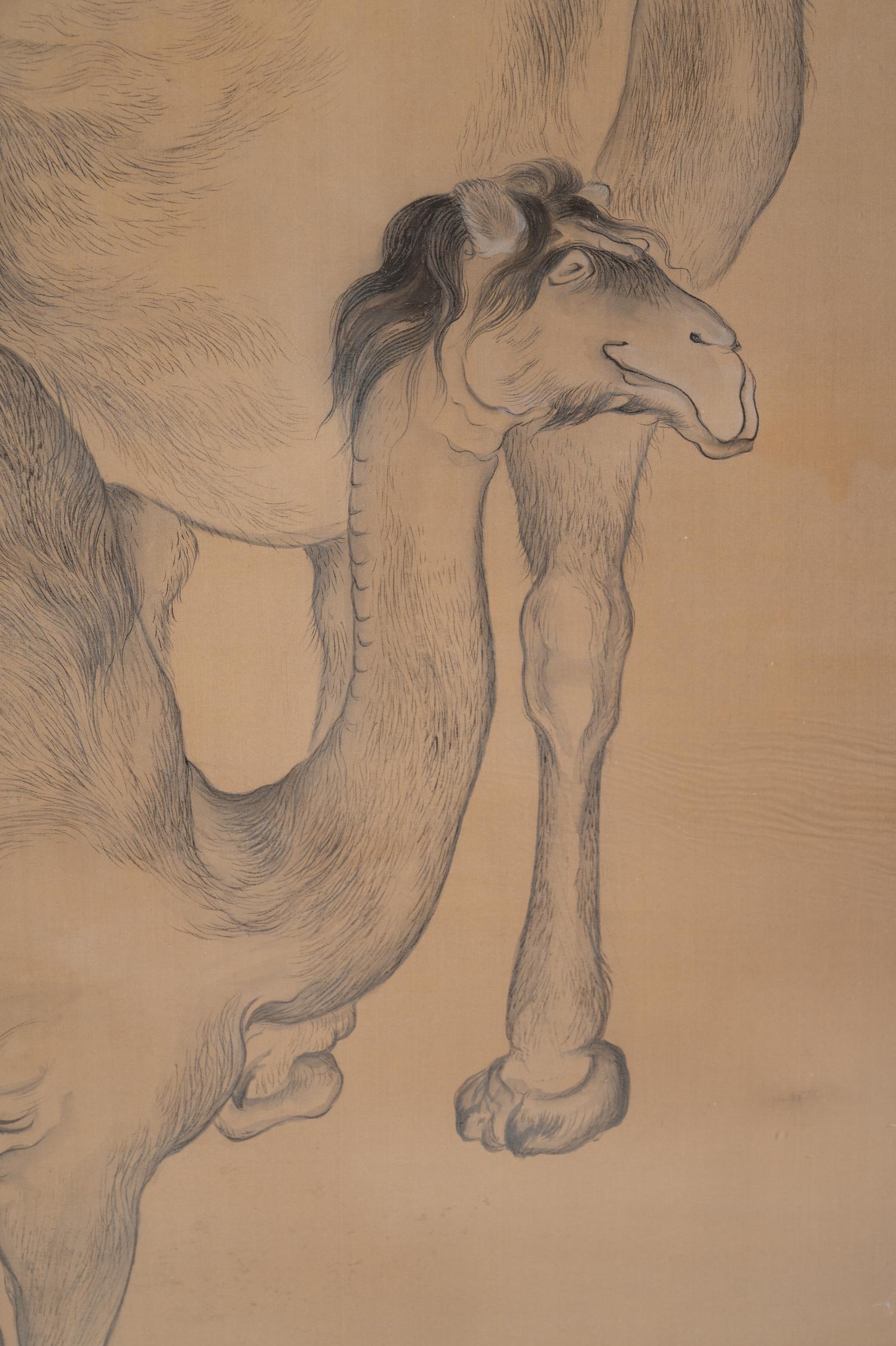 A Pair of Chinese Works on Silk Depicting Camels — 20TH CENTURY