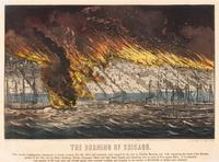[Chicago Fire]. A group of 10 prints and 2 paintings, showing views of Chicago before and after the Great Fire, including: